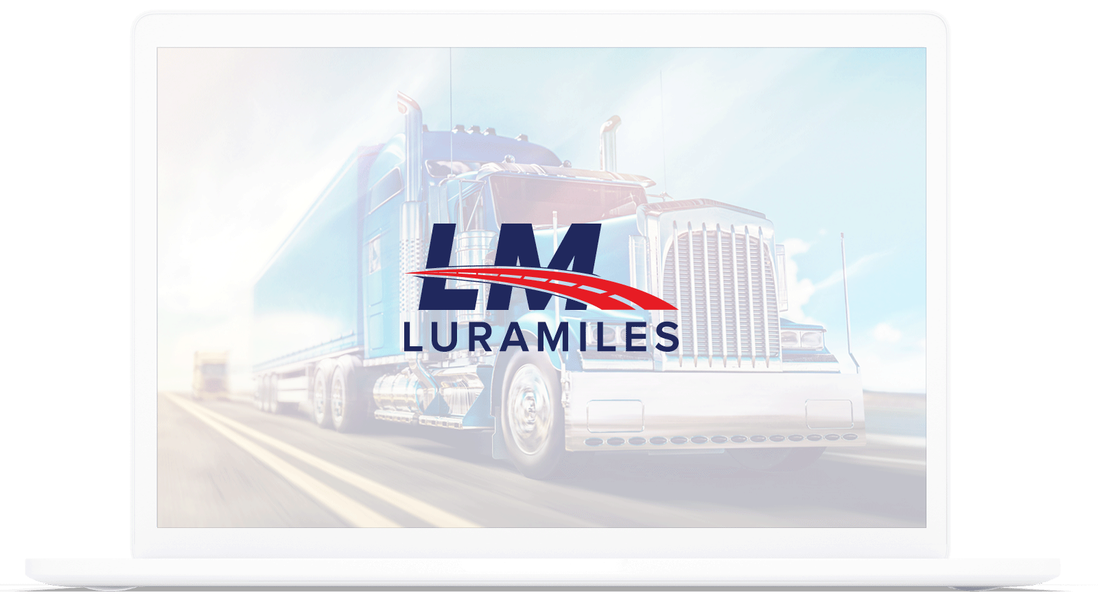 Luramiles logo and freight truck on laptop screen